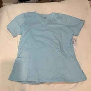 Light Blue V-Neck Short Sleeve Women's Scrub Top and Joggers